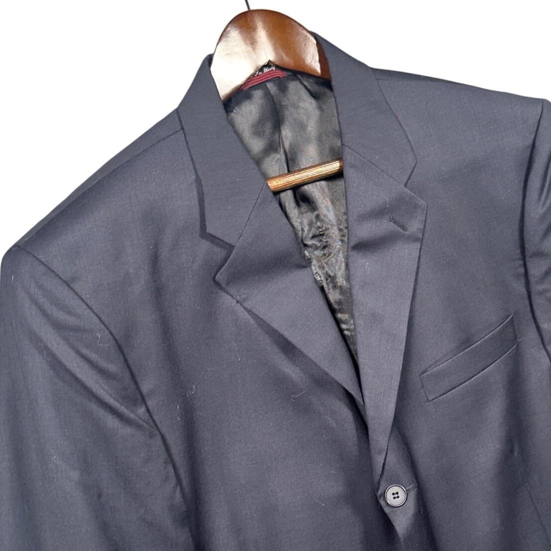 Pierre Cardin Blazer Mens 48L Navy Blue Worsted Wool 3 Button Blazer - Thumbnail 4