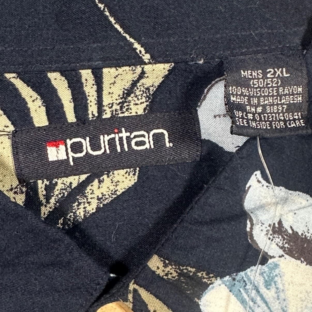 Puritan Button Down Shirt Mens 2XL Navy Blue New Tropical Floral Rayon Big Men - Thumbnail 6