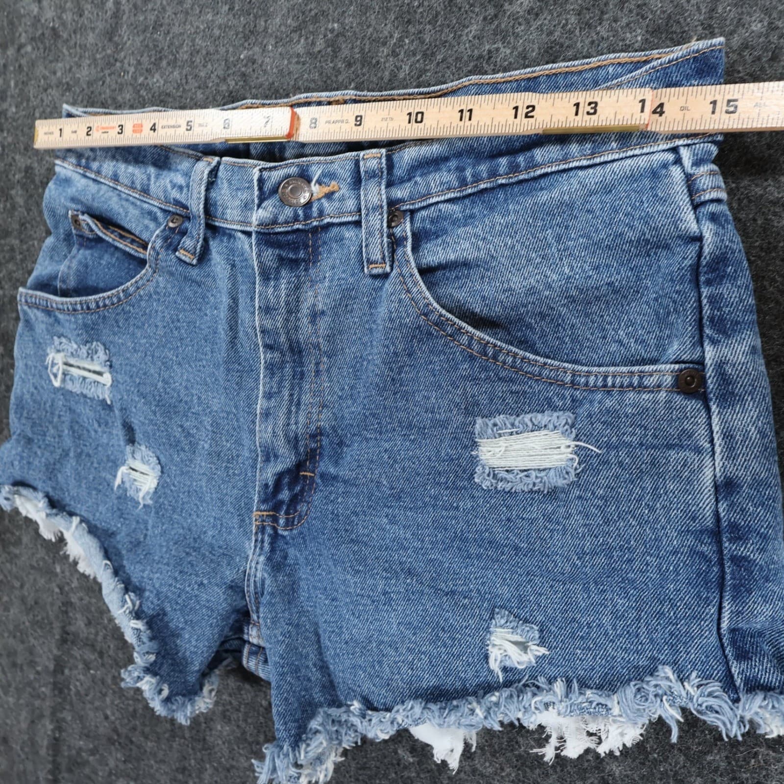 Wrangler Denim Shorts Womens 29 Blue Cotton Distressed High Rise Cut Off - Thumbnail 6