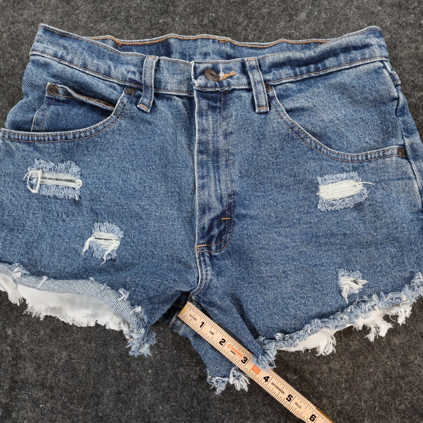 Wrangler Denim Shorts Womens 29 Blue Cotton Distressed High Rise Cut Off - Thumbnail 4