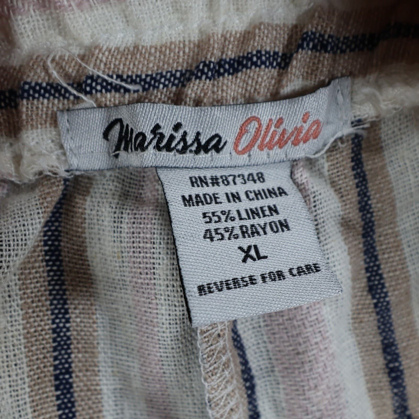 Marissa Olivia Shorts Womens XL Navy Mauve Linen Rayon Striped Elastic Waist New - Thumbnail 7
