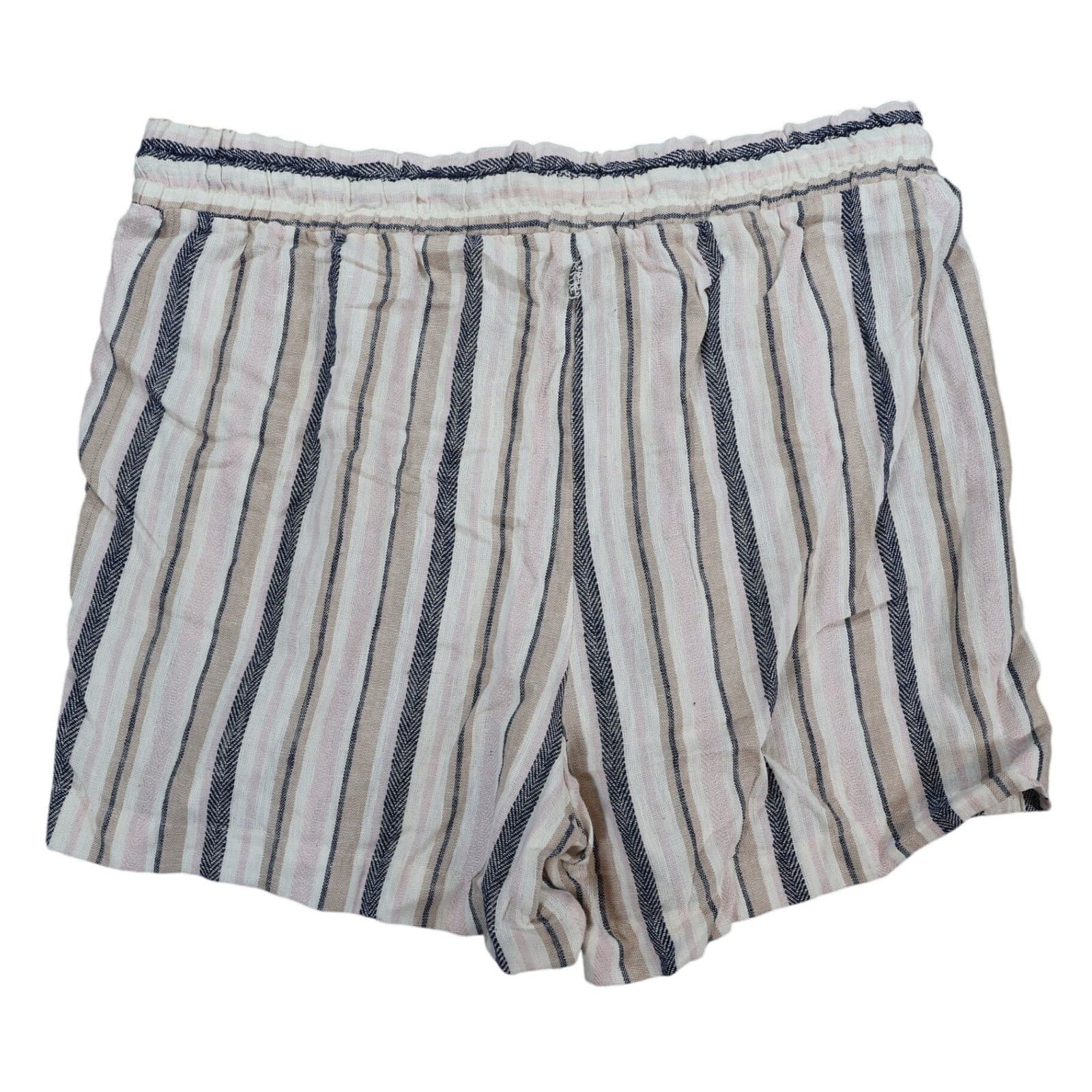 Marissa Olivia Shorts Womens XL Navy Mauve Linen Rayon Striped Elastic Waist New - Thumbnail 2