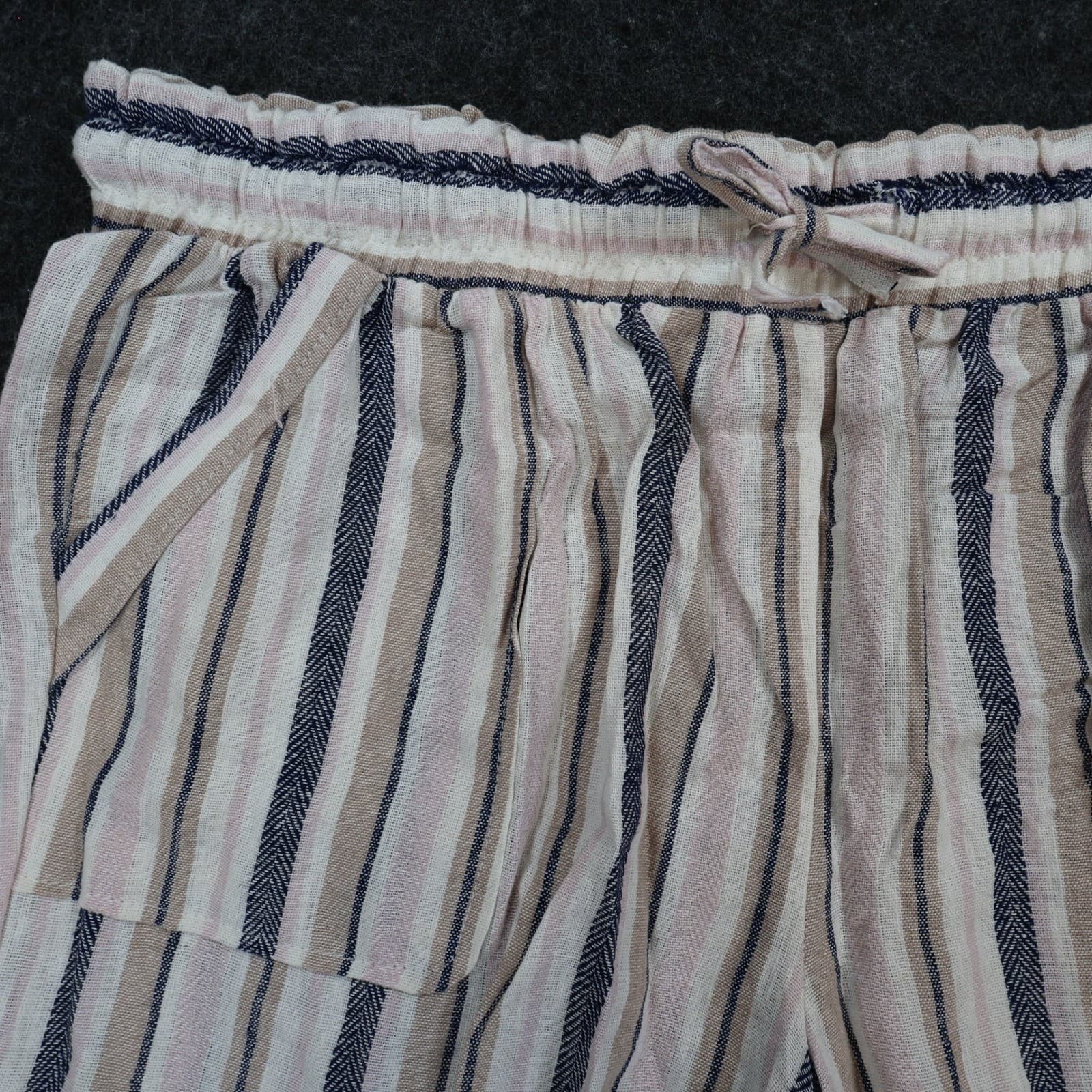 Marissa Olivia Shorts Womens XL Navy Mauve Linen Rayon Striped Elastic Waist New - Thumbnail 9