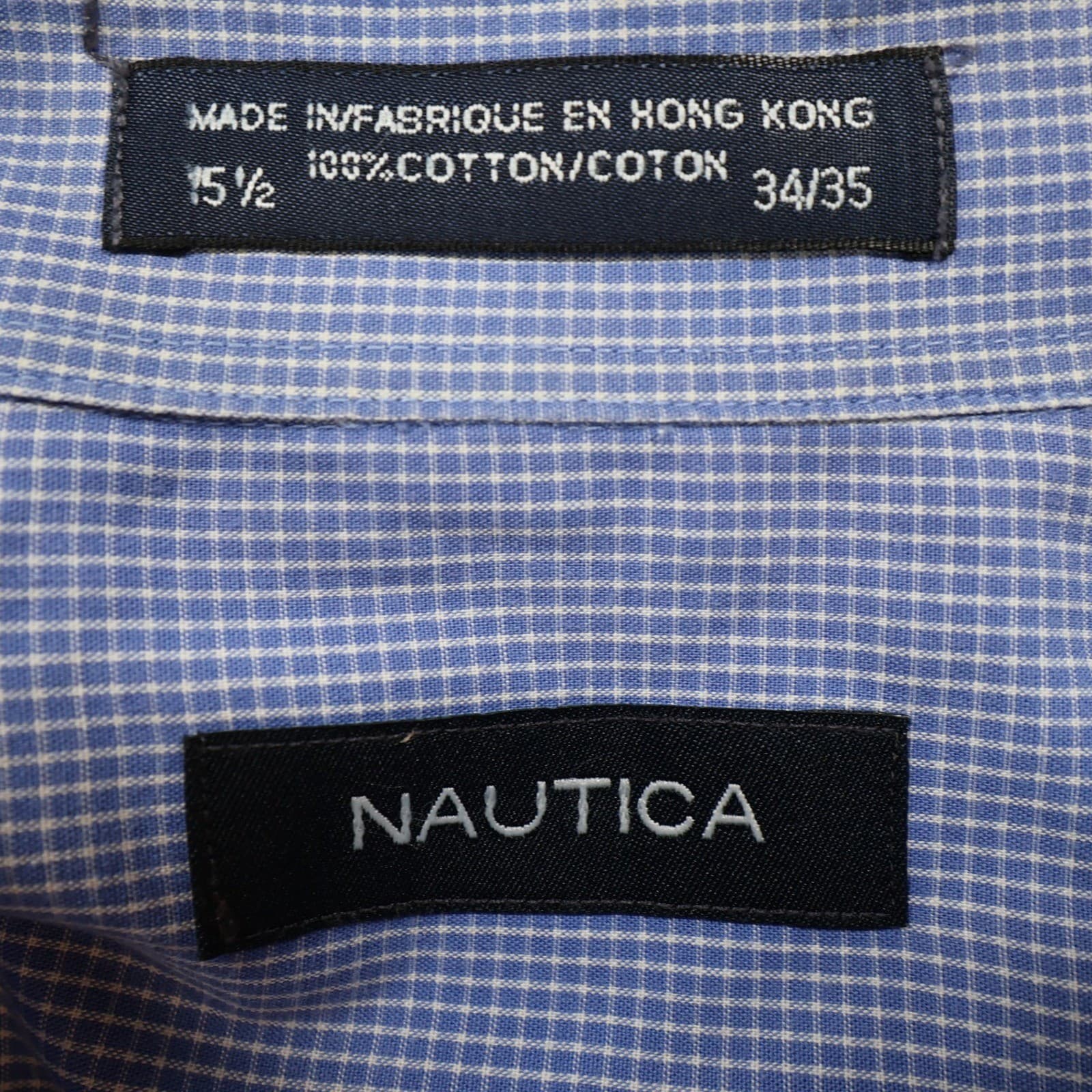 Nautica Button Down Shirt Mens 15.5 Blue Cotton Regular Fit Micro Check Dress - Thumbnail 7