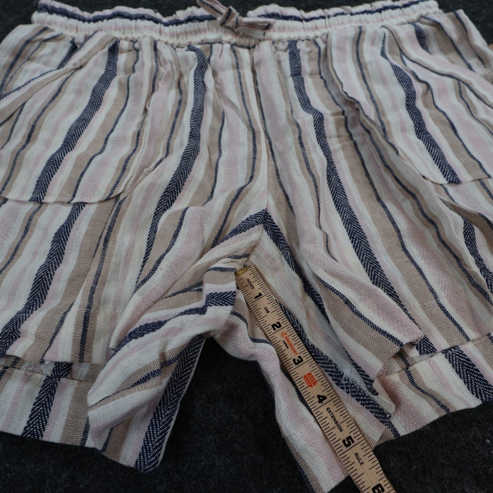 Marissa Olivia Shorts Womens XL Navy Mauve Linen Rayon Striped Elastic Waist New - Thumbnail 4