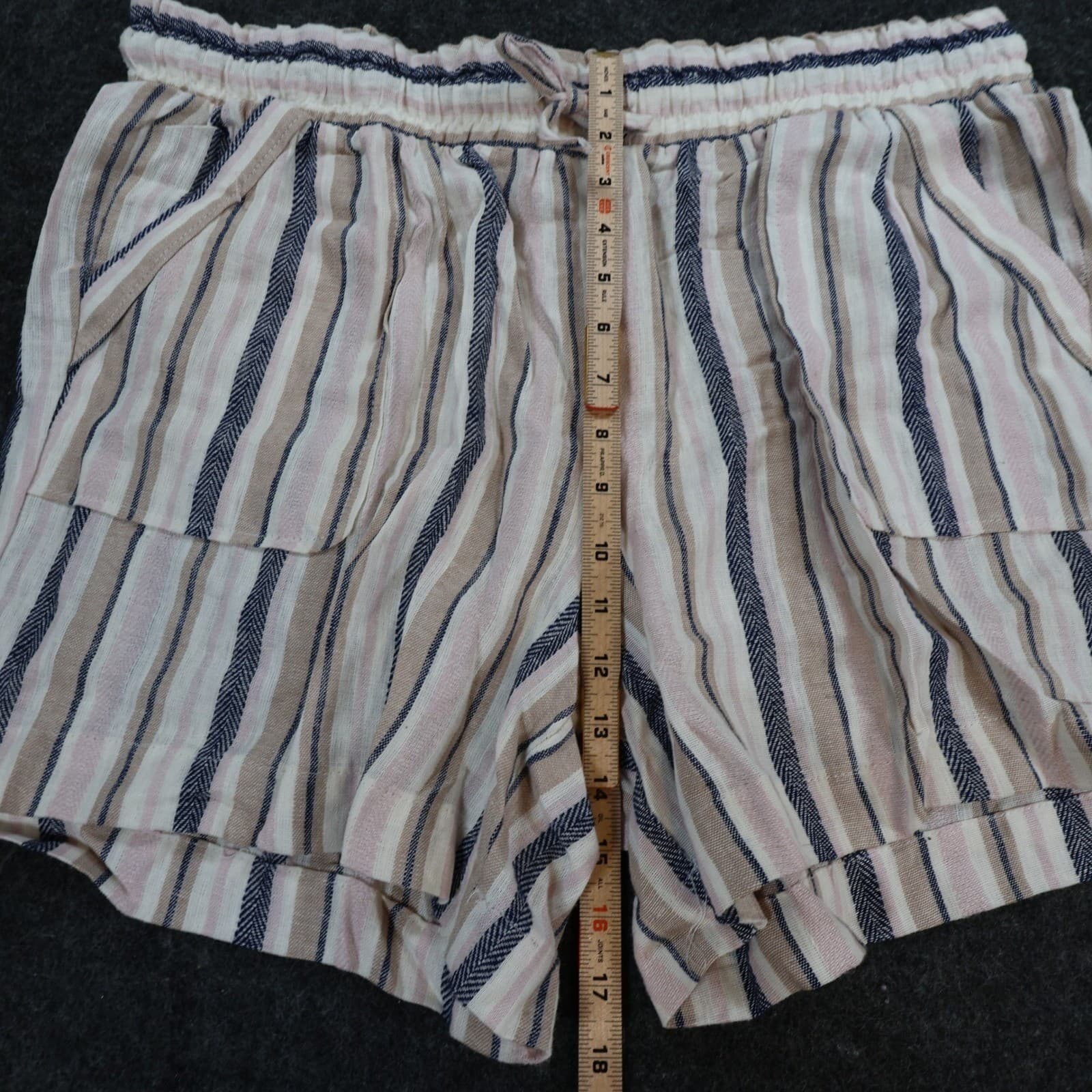 Marissa Olivia Shorts Womens XL Navy Mauve Linen Rayon Striped Elastic Waist New - Thumbnail 5