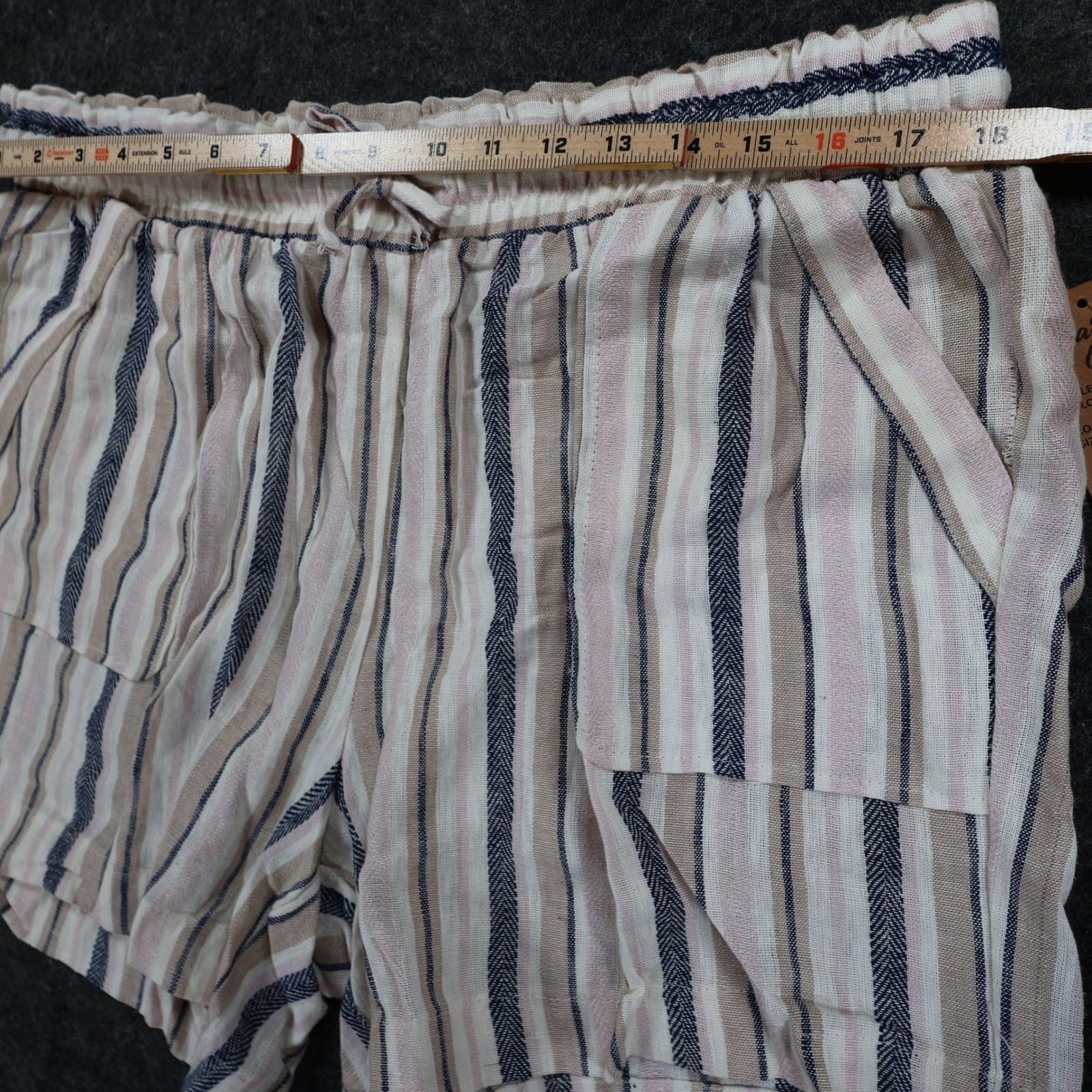 Marissa Olivia Shorts Womens XL Navy Mauve Linen Rayon Striped Elastic Waist New - Thumbnail 6