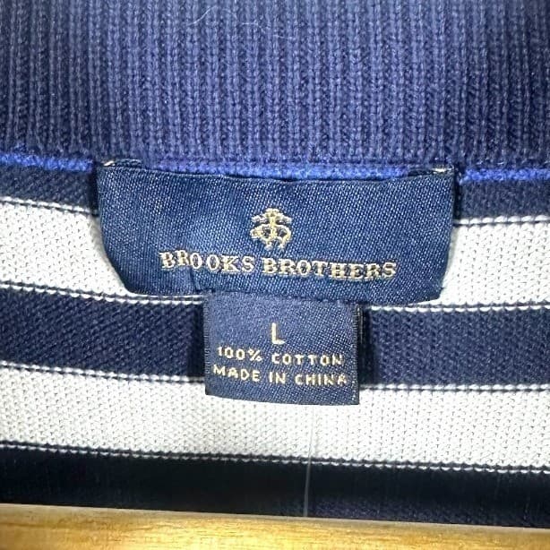 Brooks Brothers Men's Navy White Striped 1/4 Zip Mock Neck Sweater Large Cotton - Thumbnail 7