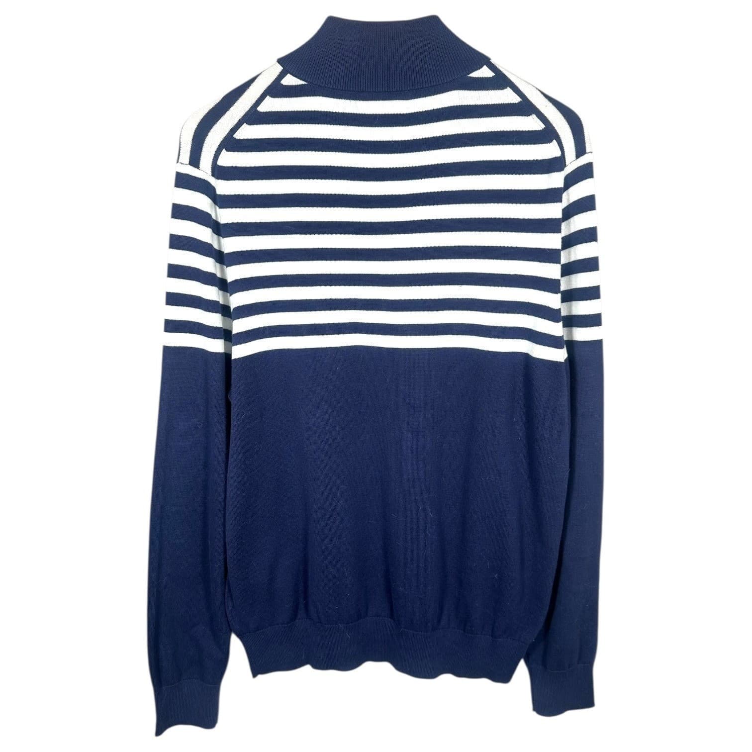 Brooks Brothers Men's Navy White Striped 1/4 Zip Mock Neck Sweater Large Cotton - Thumbnail 3