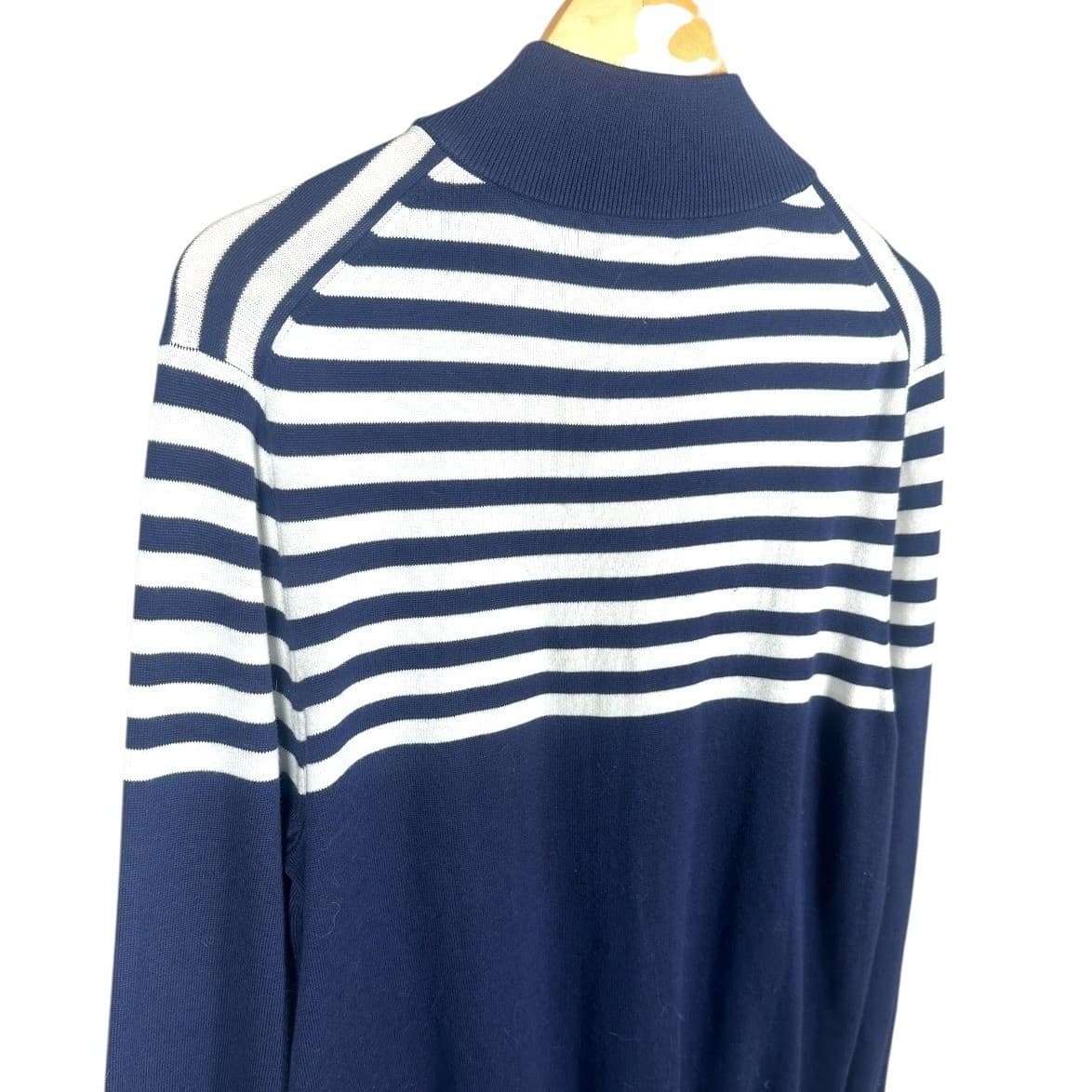 Brooks Brothers Men's Navy White Striped 1/4 Zip Mock Neck Sweater Large Cotton - Thumbnail 5