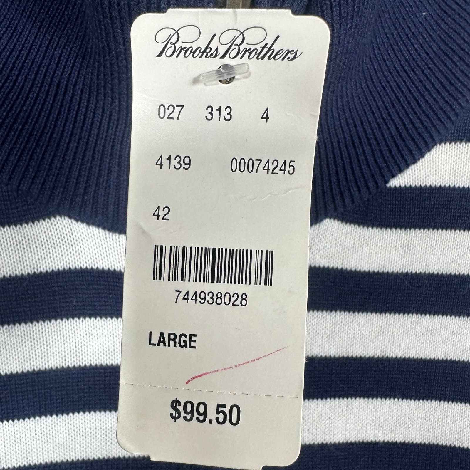 Brooks Brothers Men's Navy White Striped 1/4 Zip Mock Neck Sweater Large Cotton - Thumbnail 6
