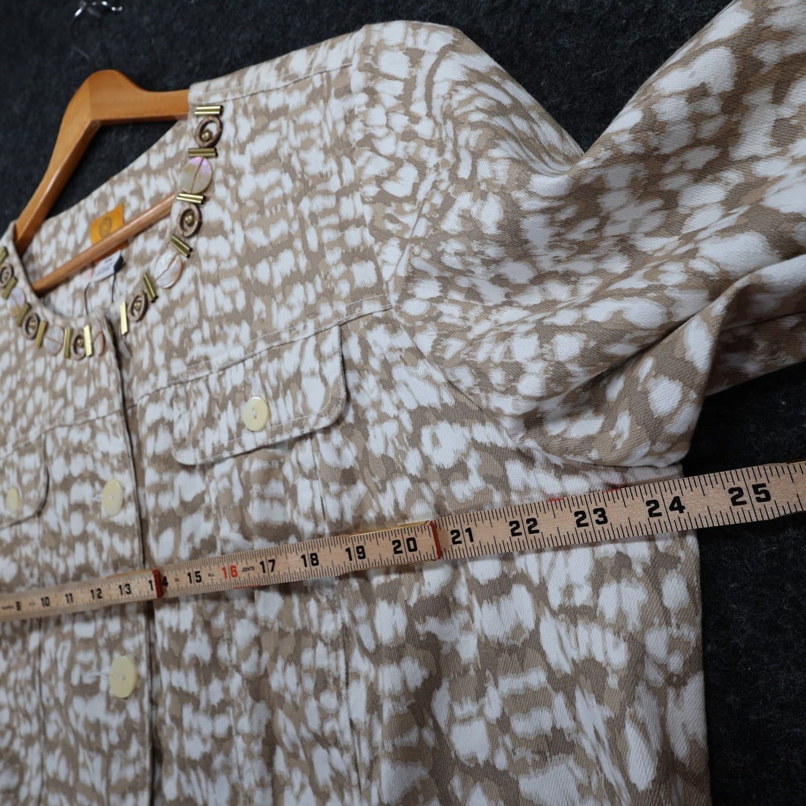 Ruby Rd Jacket Womens 18W Tan White Cotton Blend Embellished Button Up Blazer - Thumbnail 5