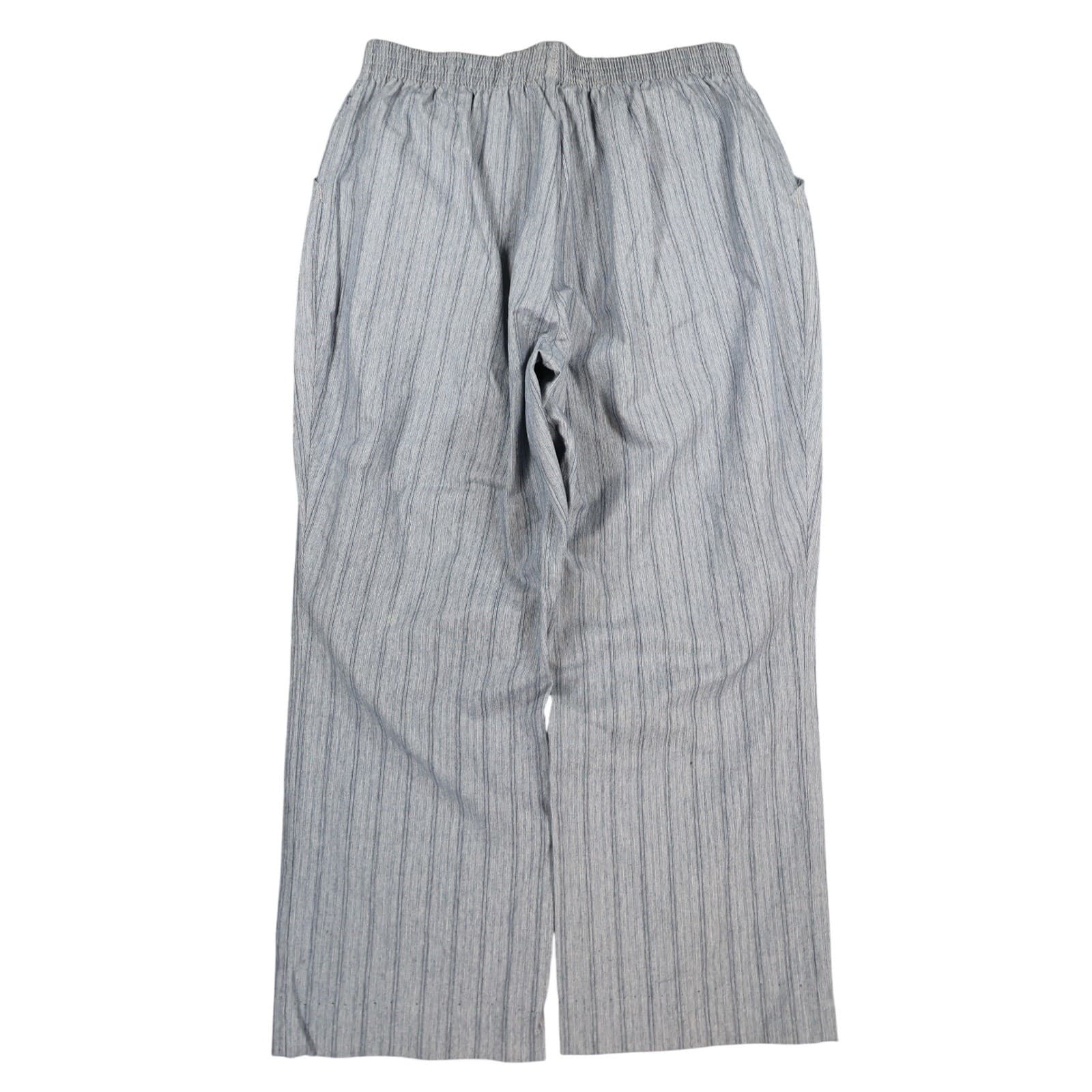 Chic Pull On Pants Womens 14 Petite Blue 100% Cotton Striped Elastic Waist - Thumbnail 2