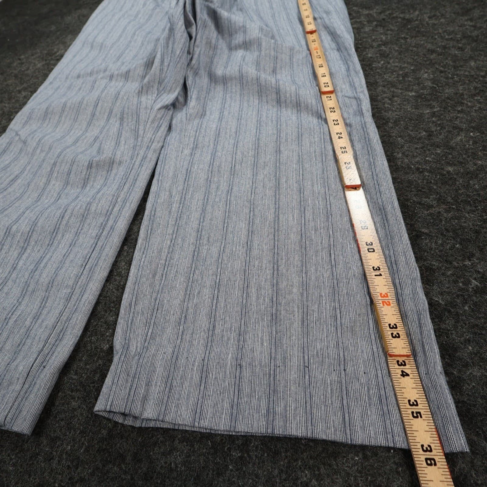 Chic Pull On Pants Womens 14 Petite Blue 100% Cotton Striped Elastic Waist - Thumbnail 3