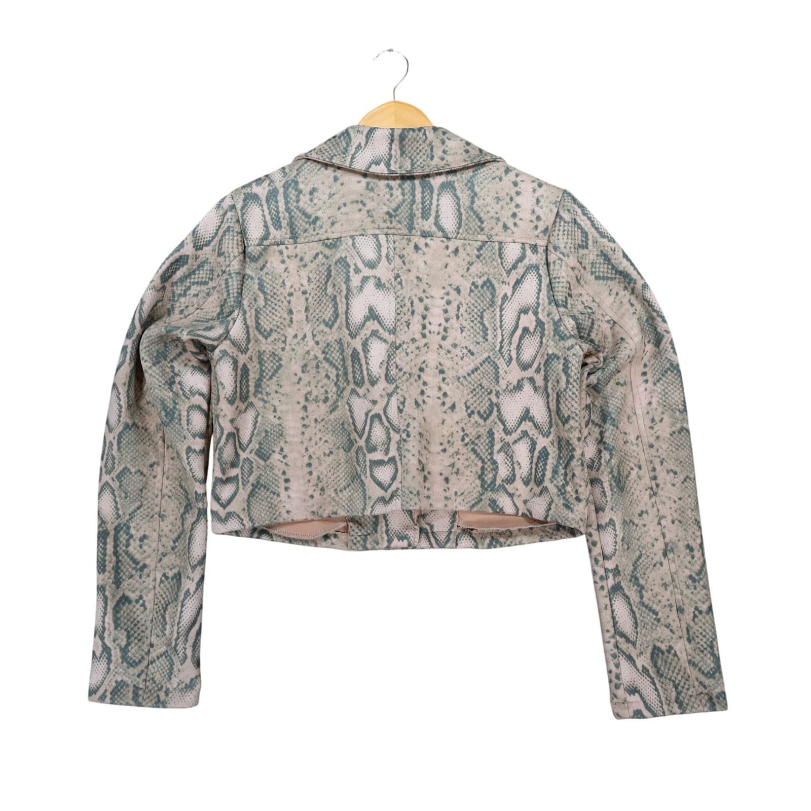 Anna Cai Moto Jacket Womens Small Tan Green Faux Suede Snakeskin Cropped Biker - Thumbnail 2