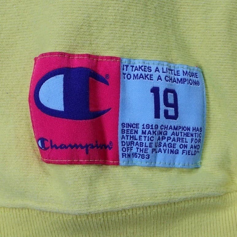 Champion Reverse Weave Sweatshirt Womens Medium Yellow Excellent Chenille Logo - Thumbnail 4