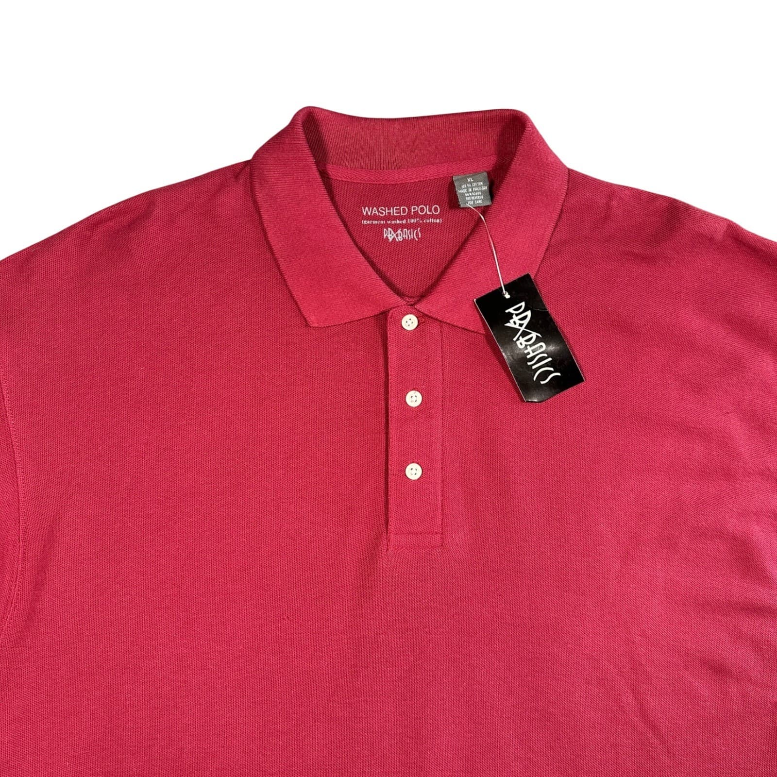 PB Basics Polo Shirt Men XL Red New Garment Washed 100% Cotton Short Sleeve - Thumbnail 3