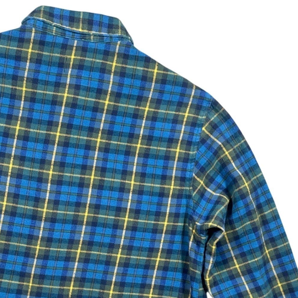 Lands' End Flannel Shirt Mens M Blue Yellow Excellent Plaid Button Down Cotton - Thumbnail 4