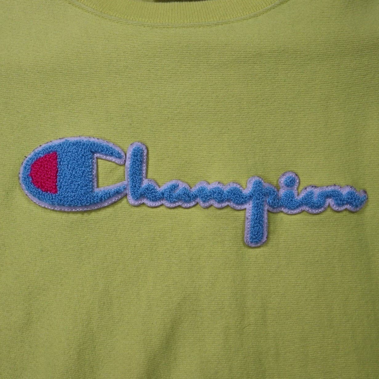 Champion Reverse Weave Sweatshirt Womens Medium Yellow Excellent Chenille Logo - Thumbnail 3