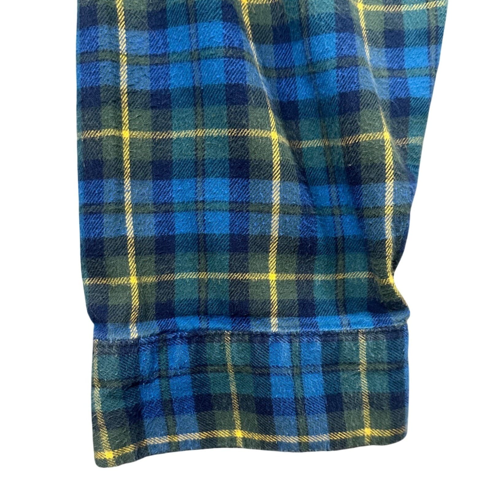 Lands' End Flannel Shirt Mens M Blue Yellow Excellent Plaid Button Down Cotton - Thumbnail 6