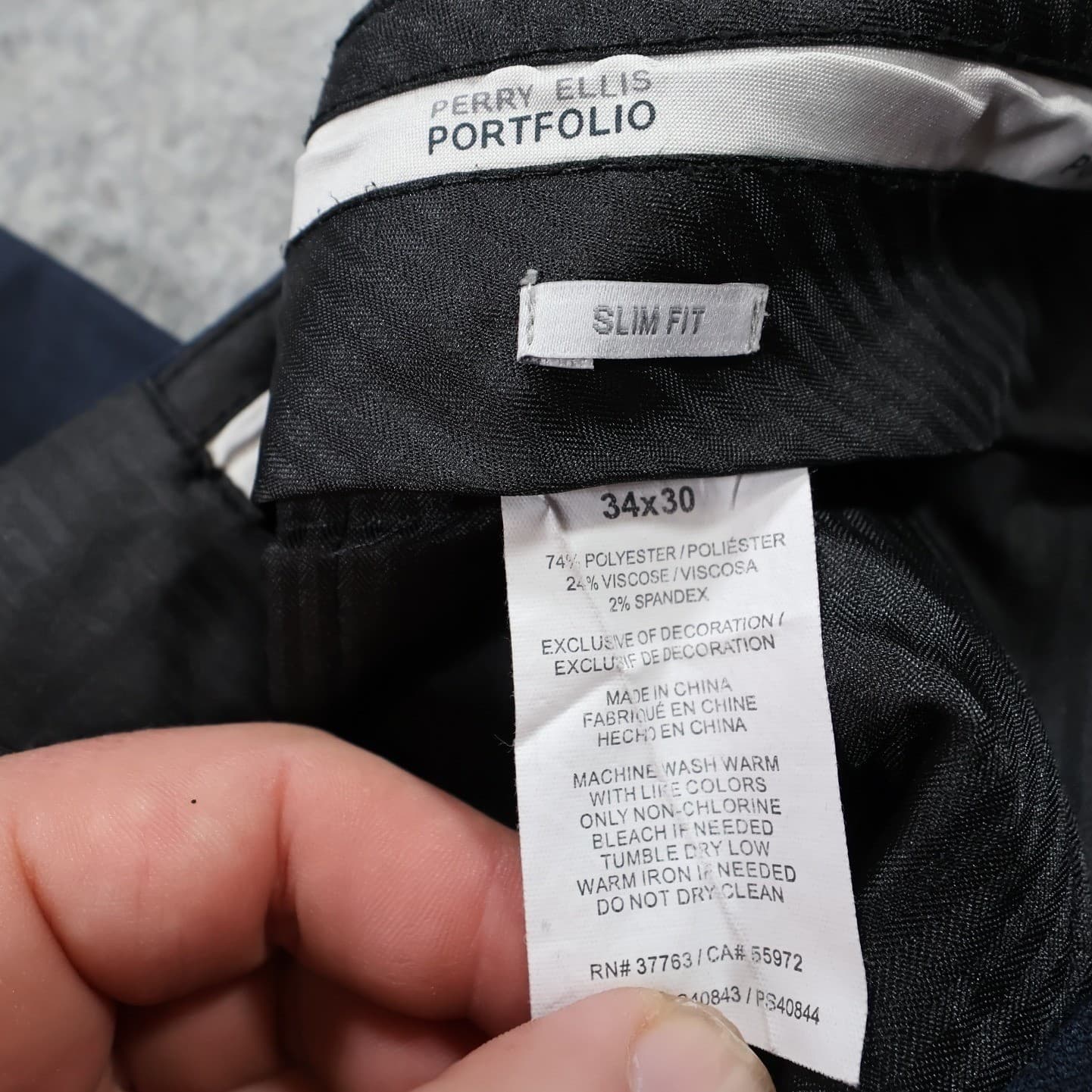 Perry Ellis Portfolio Dress Pants Mens 34x30 Navy Blue Excellent Slim Fit - Thumbnail 5