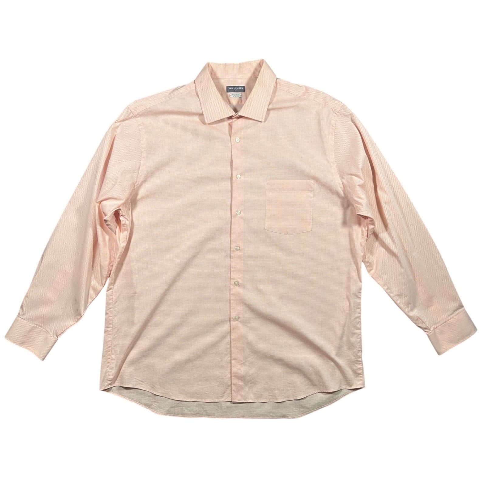 Van Heusen Button Down Mens 17.5 34/35 Orange Excellent Flex Regular Stretch - Thumbnail 2