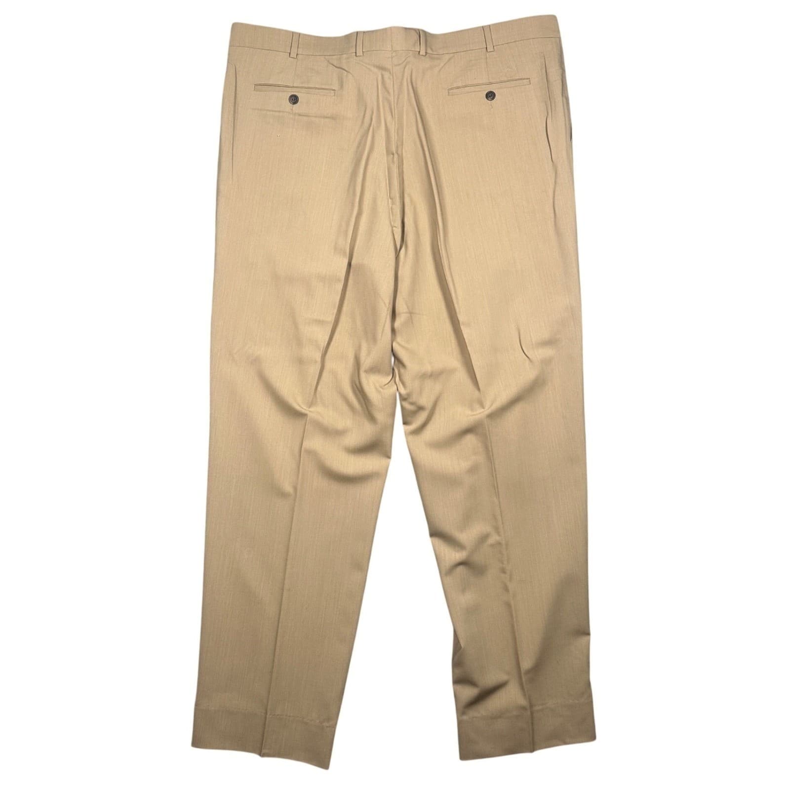 Bachrach Dress Pants Men 44 Tan Pure Wool Double Pleated - Thumbnail 5