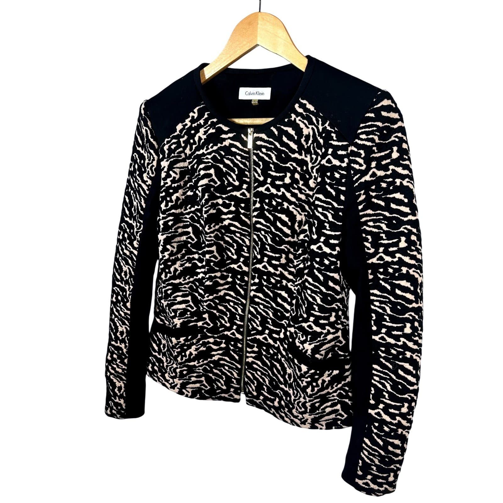 Calvin Klein Women's Black Animal Print Zip Front Jacket Size S - Thumbnail 4