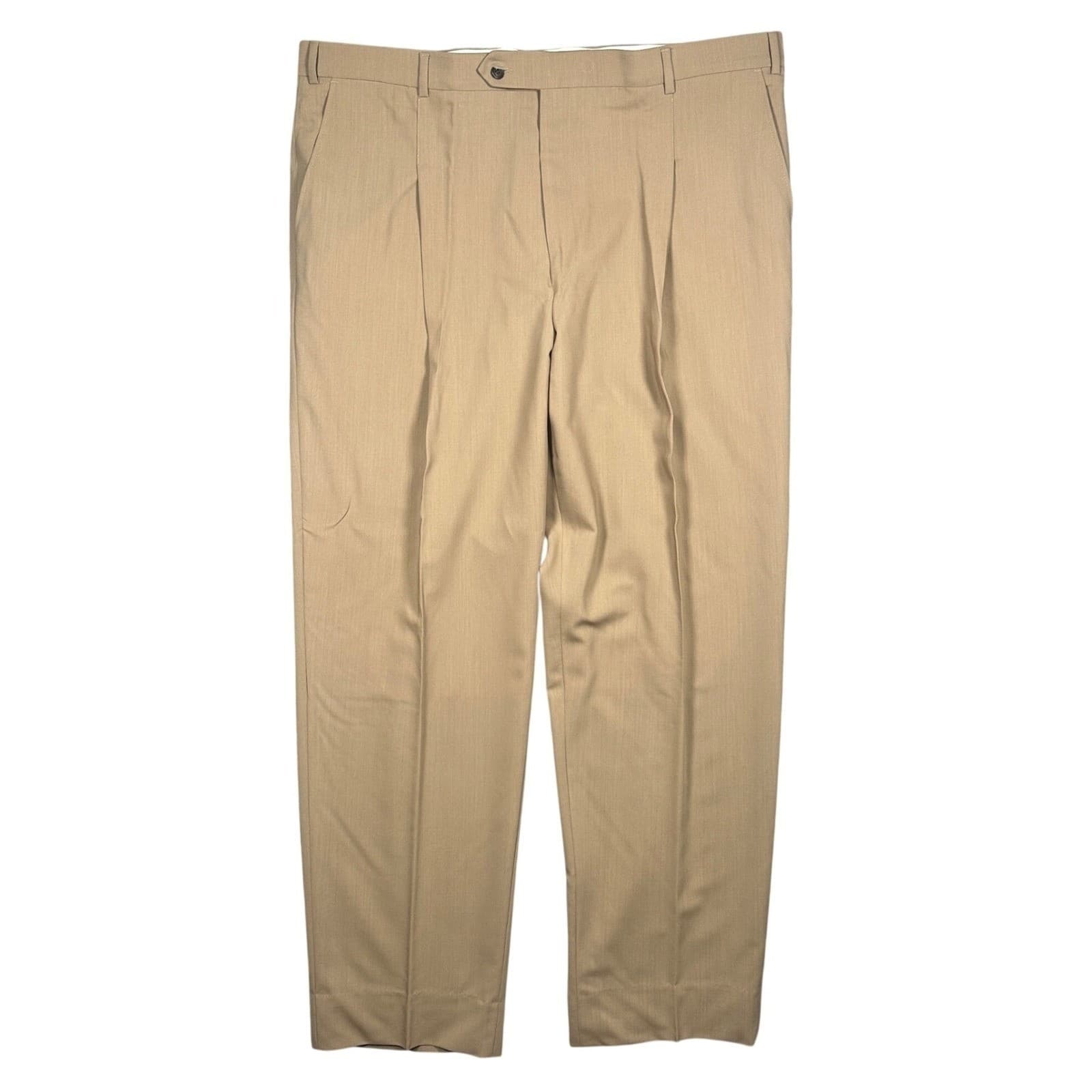 Bachrach Dress Pants Men 44 Tan Pure Wool Double Pleated - Thumbnail 4