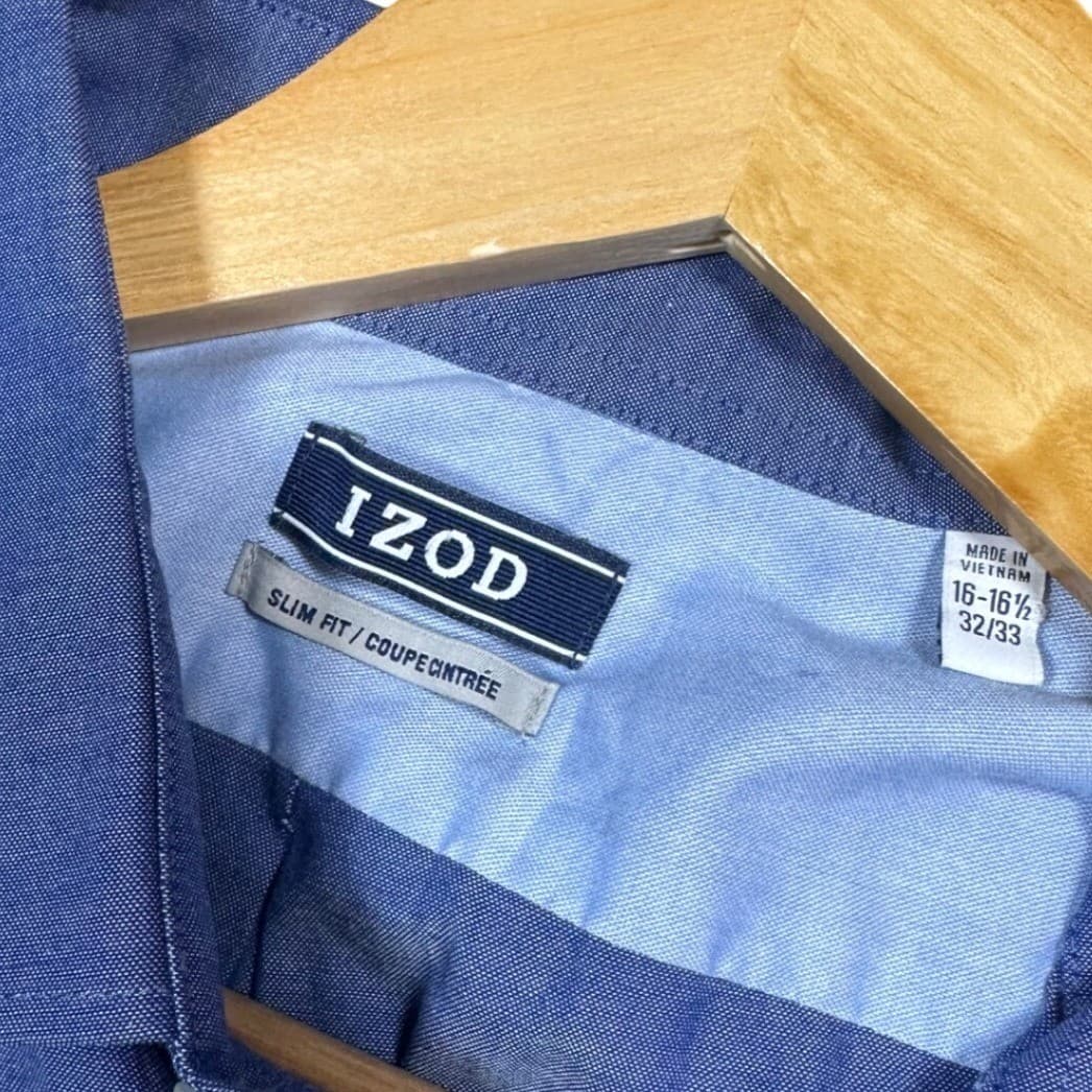 IZOD Mens Slim Fit Long Sleeve Button Down Dress Shirt Blue Size Large 16-16.5 - Thumbnail 4