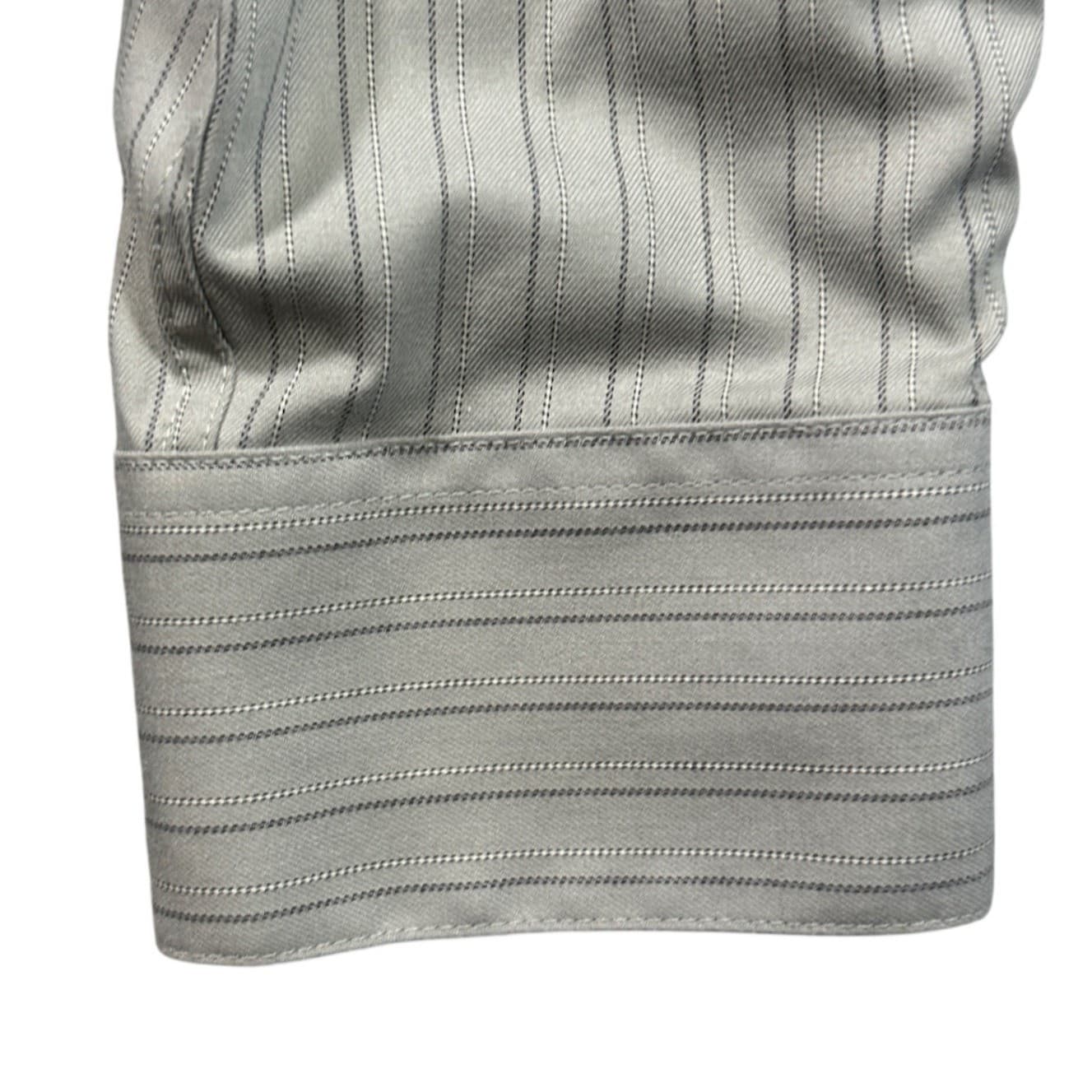 Haggar Button Down Shirt Mens Large Grey Excellent No Iron Striped Long Sleeve - Thumbnail 6