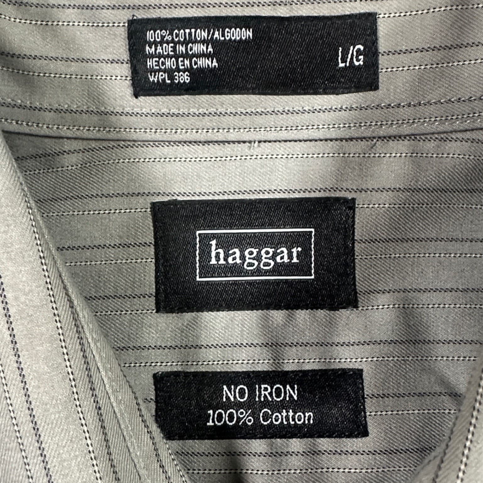 Haggar Button Down Shirt Mens Large Grey Excellent No Iron Striped Long Sleeve - Thumbnail 7