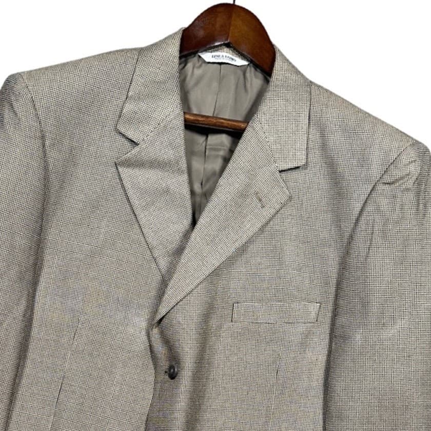 Linea Uomo Blazer Mens 48 Long Tan 100% Silk 3-Button Micro-Check Sport Coat - Thumbnail 4