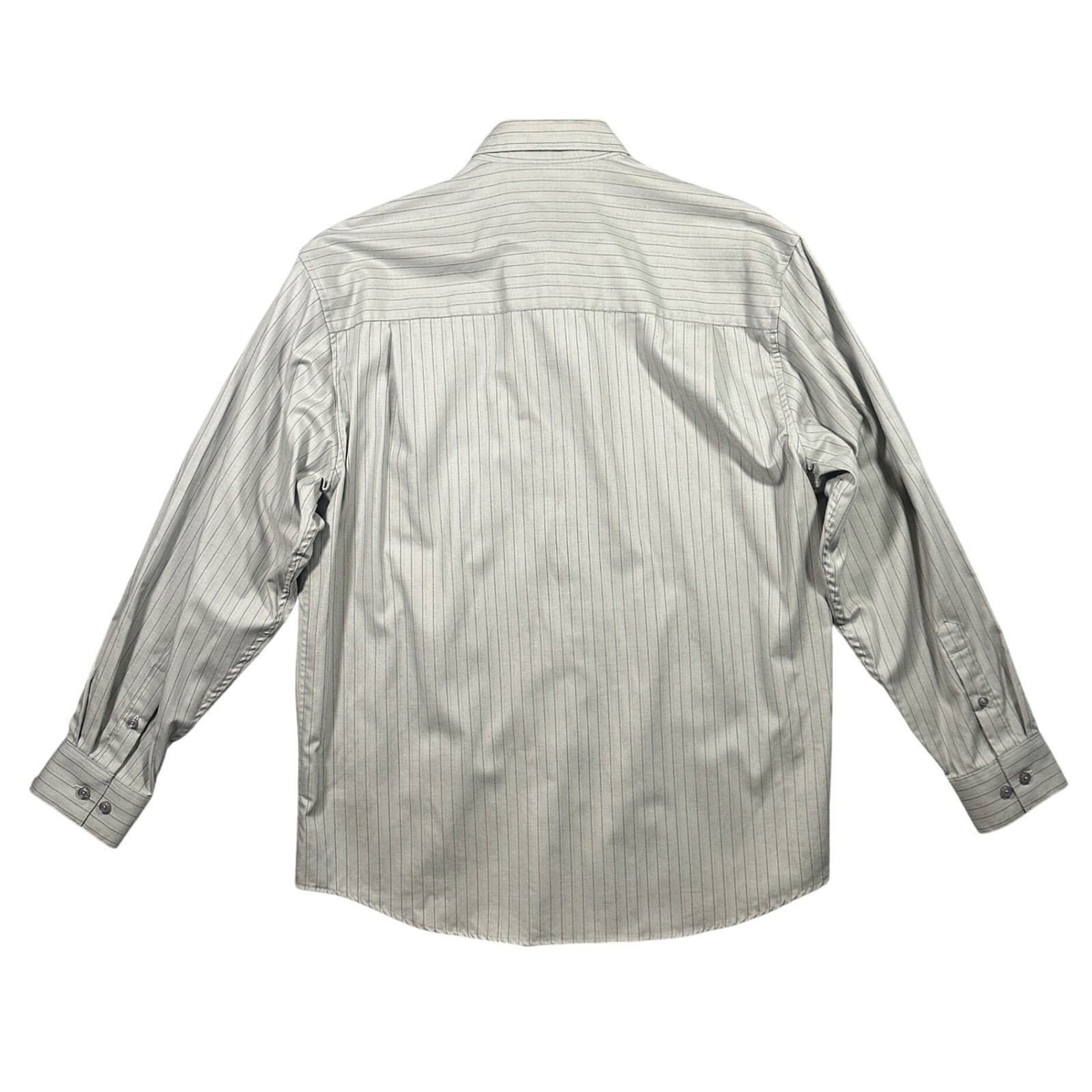 Haggar Button Down Shirt Mens Large Grey Excellent No Iron Striped Long Sleeve - Thumbnail 3