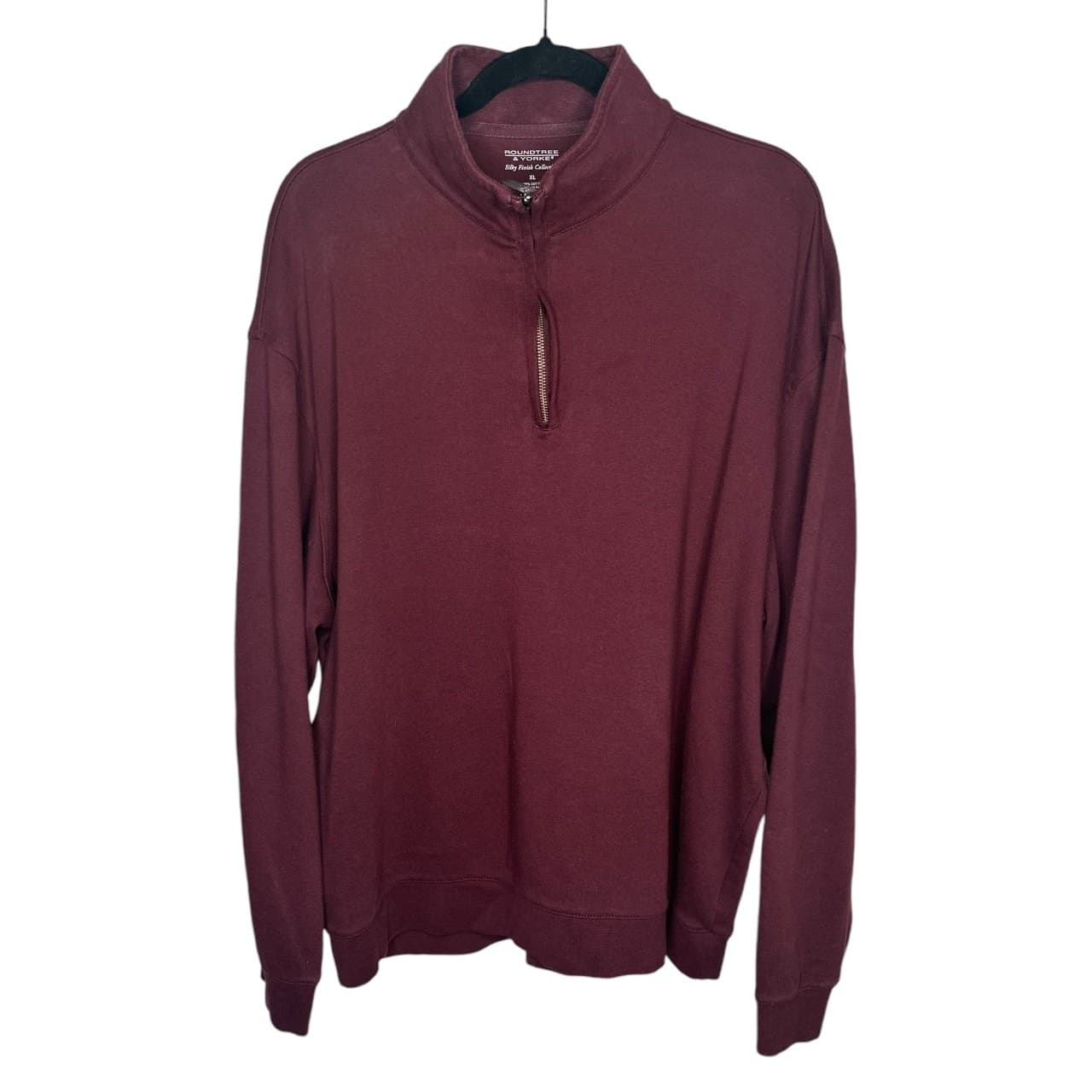 Roundtree & Yorke Burgundy Quarter Zip Sweater Mens XL Cotton Pullover - Thumbnail 2