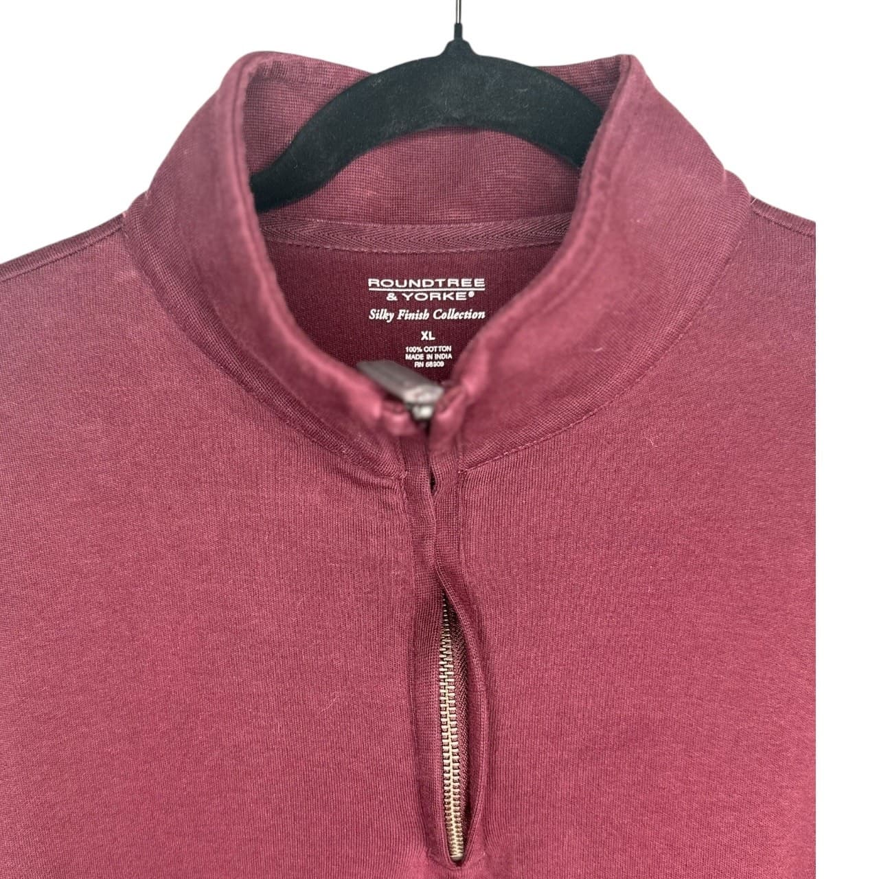 Roundtree & Yorke Burgundy Quarter Zip Sweater Mens XL Cotton Pullover - Thumbnail 5