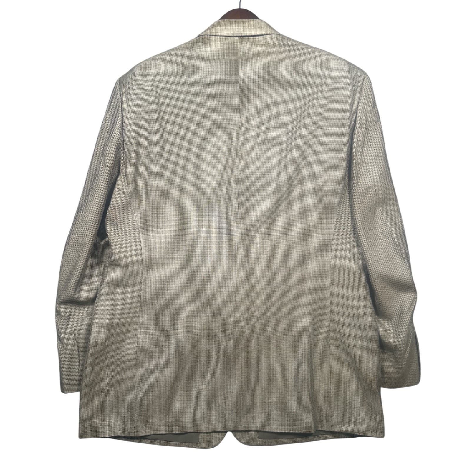 Linea Uomo Blazer Mens 48 Long Tan 100% Silk 3-Button Micro-Check Sport Coat - Thumbnail 3
