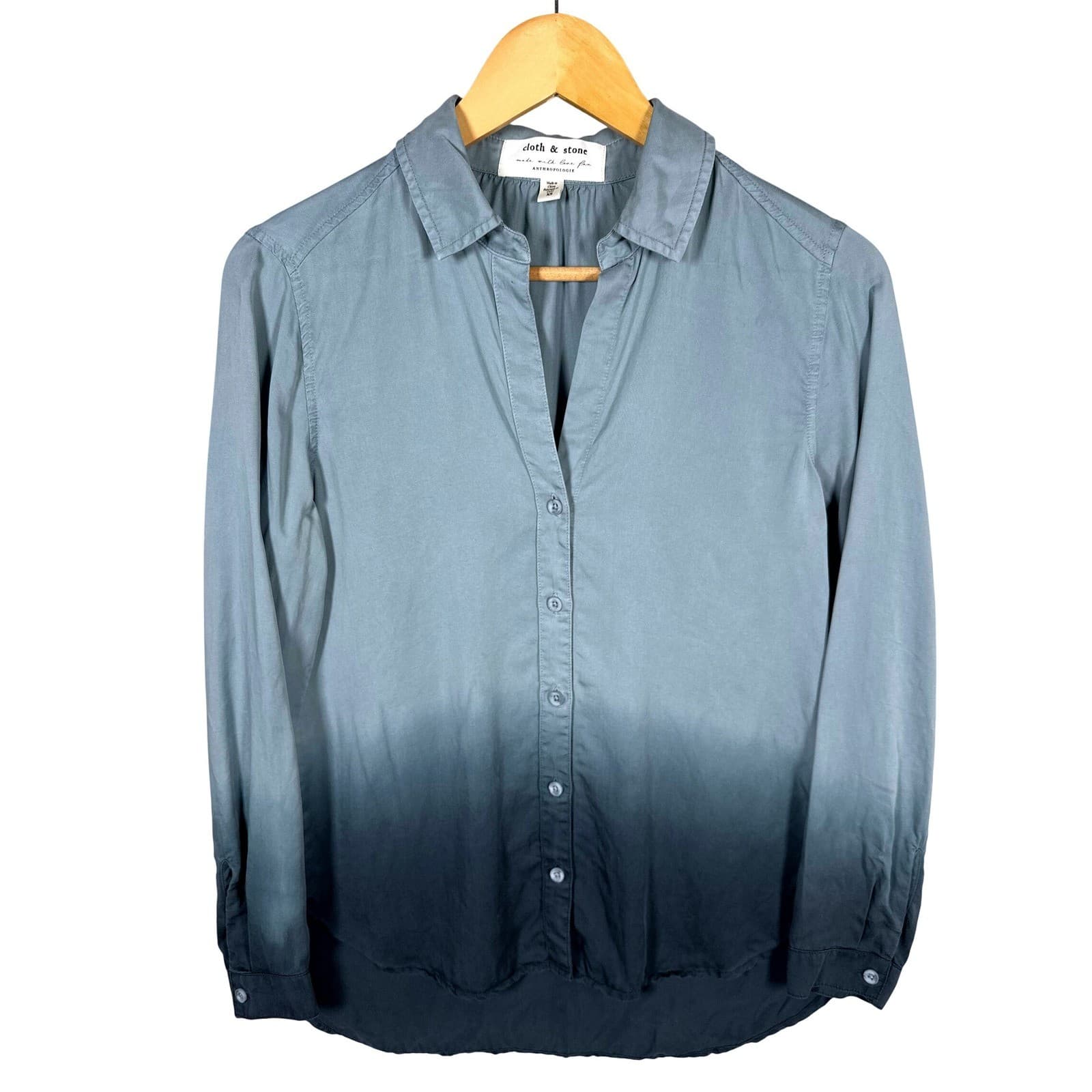Cloth & Stone Anthropologie Ombre Button Down Shirt Blue Black Size XS - Thumbnail 2