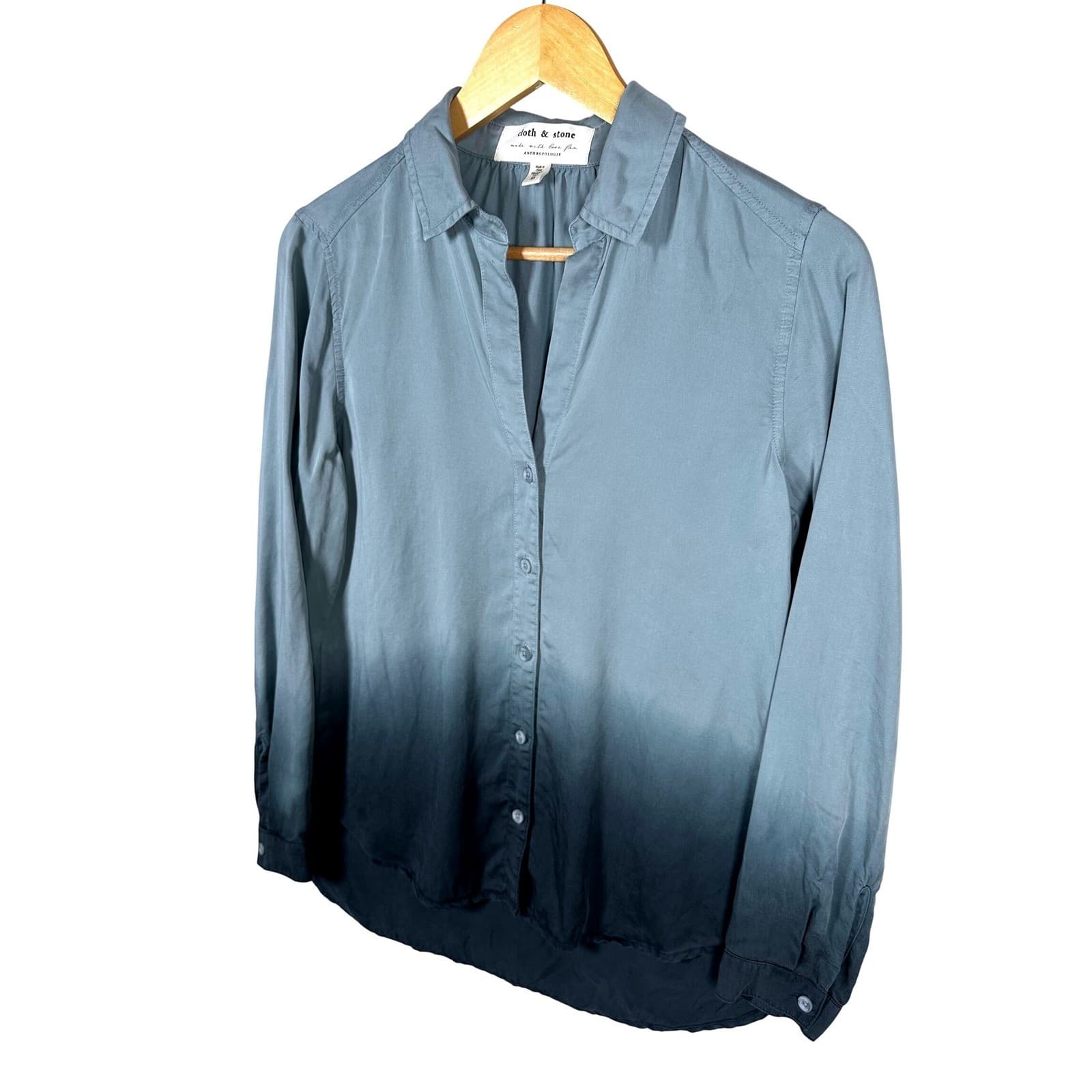 Cloth & Stone Anthropologie Ombre Button Down Shirt Blue Black Size XS - Thumbnail 4