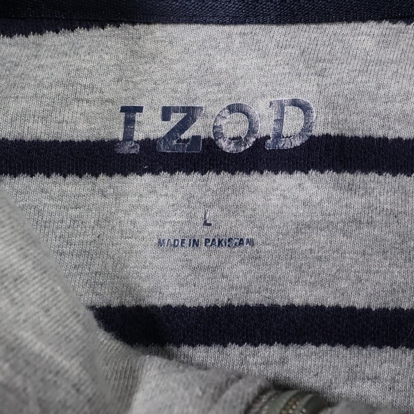 IZOD Quarter Zip Pullover Women Large Gray Excellent Vintage Striped 100% Cotton - Thumbnail 4
