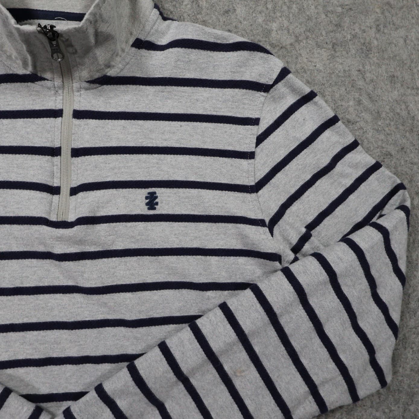 IZOD Quarter Zip Pullover Women Large Gray Excellent Vintage Striped 100% Cotton - Thumbnail 3
