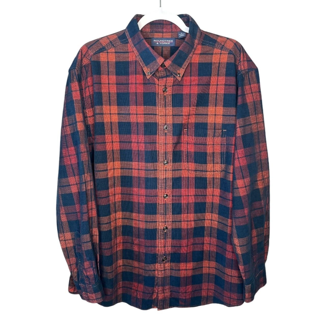 Roundtree & Yorke Plaid Flannel Button Down Shirt Men Large Long Sleeve Cotton - Thumbnail 2