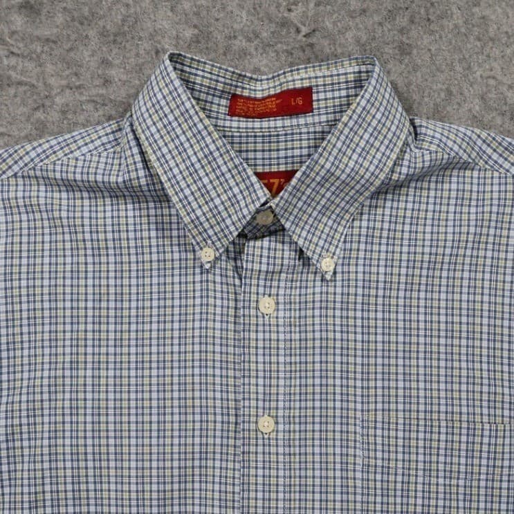 Haggar EZ'S Button Up Men Large Blue Good Plaid Short Sleeve Casual Shirt - Thumbnail 3