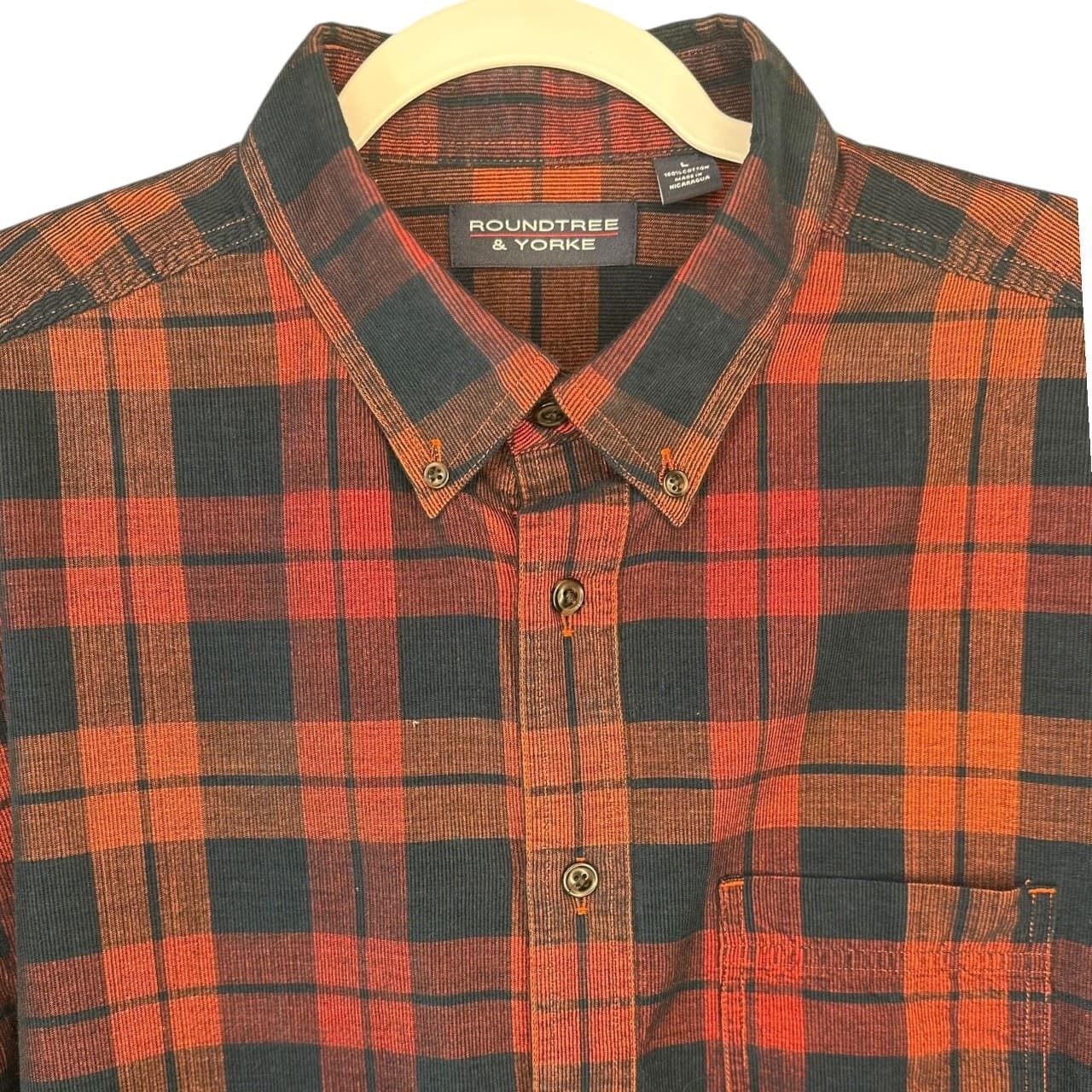 Roundtree & Yorke Plaid Flannel Button Down Shirt Men Large Long Sleeve Cotton - Thumbnail 4