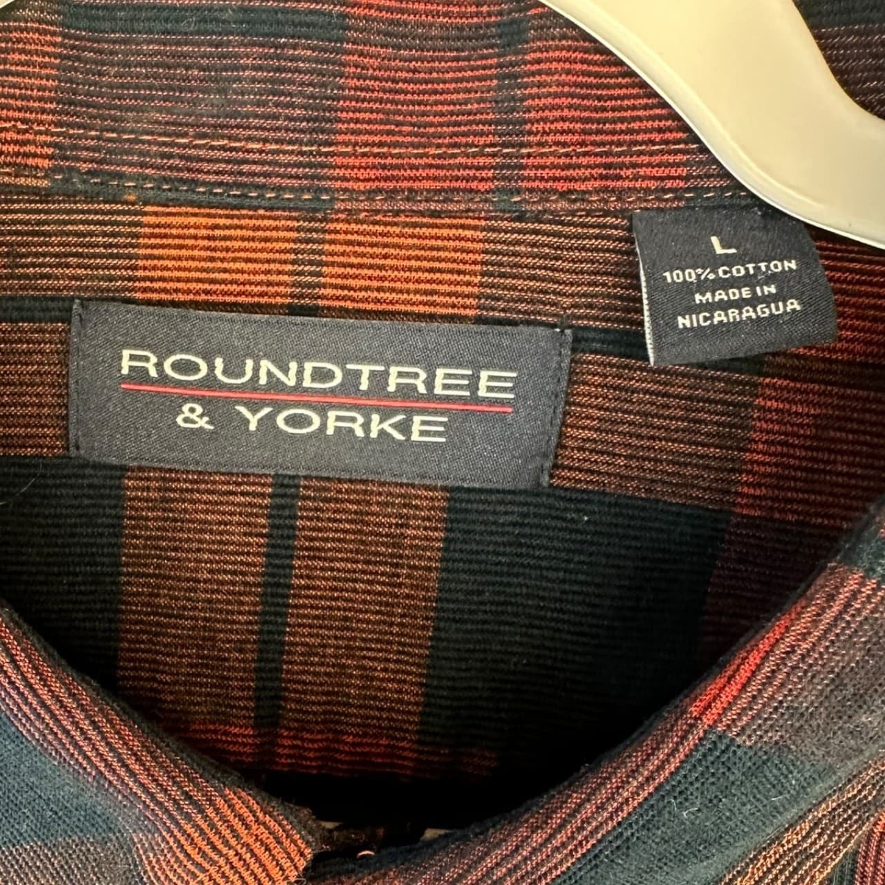 Roundtree & Yorke Plaid Flannel Button Down Shirt Men Large Long Sleeve Cotton - Thumbnail 5