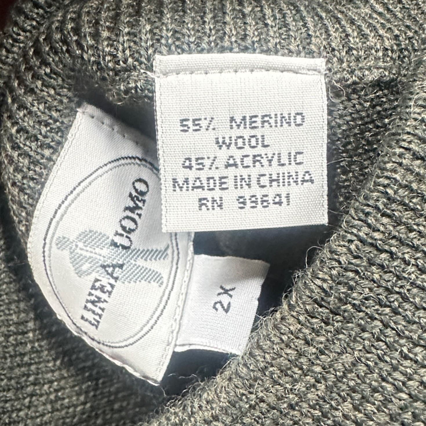 Linea Uomo Mock Neck Sweater Mens 2X Olive Green Merino Wool Blend - Thumbnail 7
