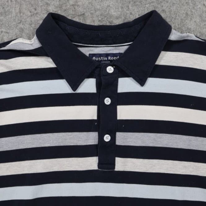 Austin Reed Polo Shirt Mens XXL Blue Excellent Striped Mercerized Cotton - Thumbnail 3