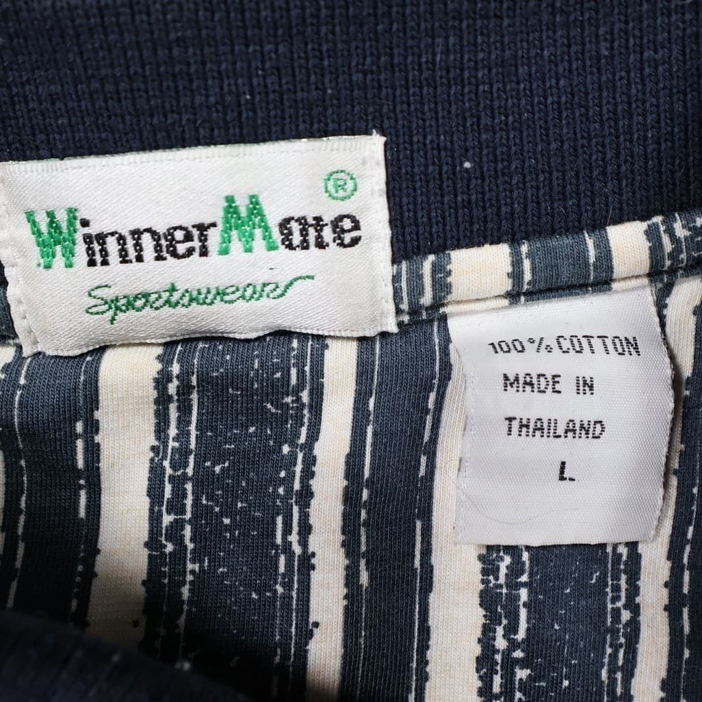 Winner Mate Polo Shirt Mens L Blue Excellent Vintage Striped Cotton Short Sleeve - Thumbnail 5