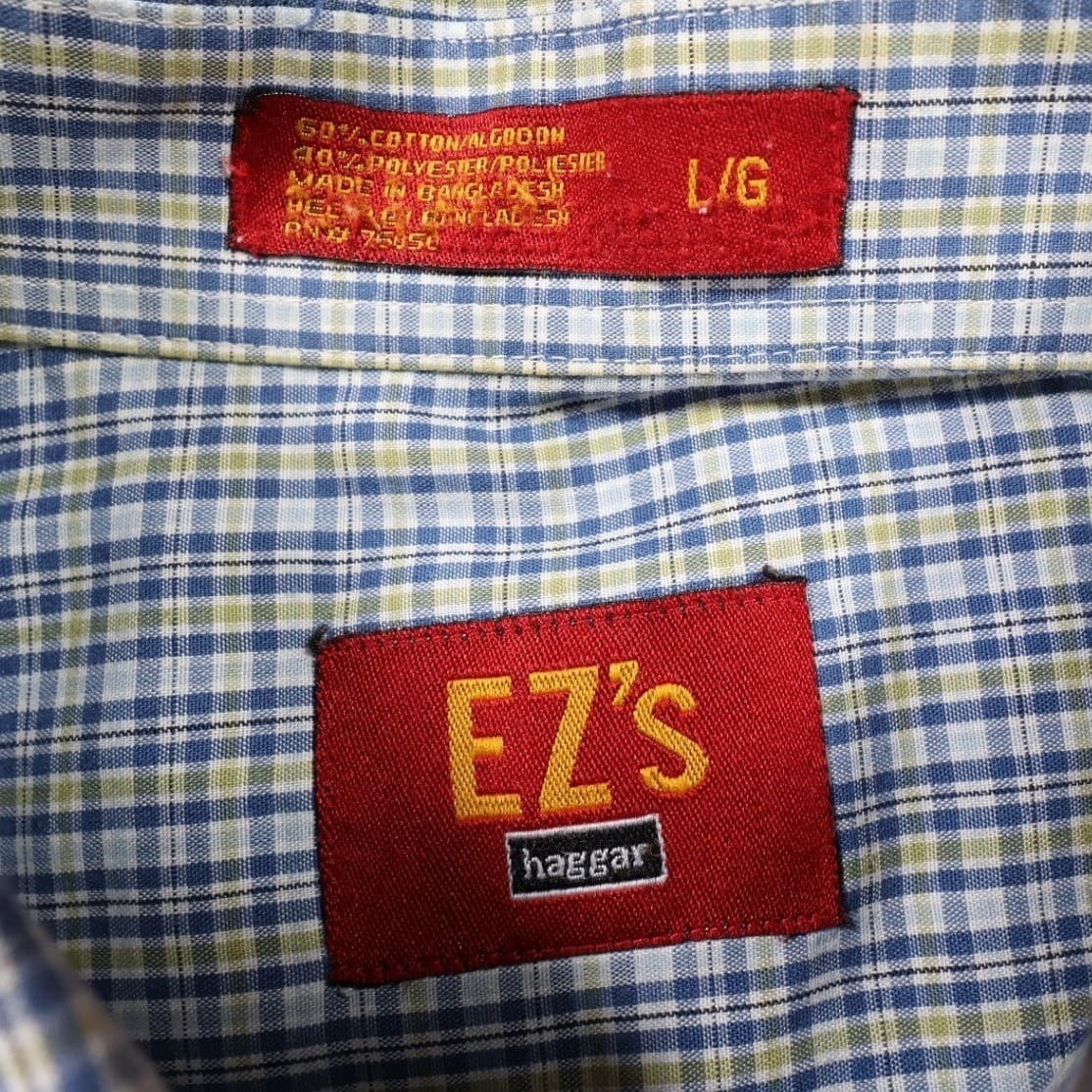 Haggar EZ'S Button Up Men Large Blue Good Plaid Short Sleeve Casual Shirt - Thumbnail 6