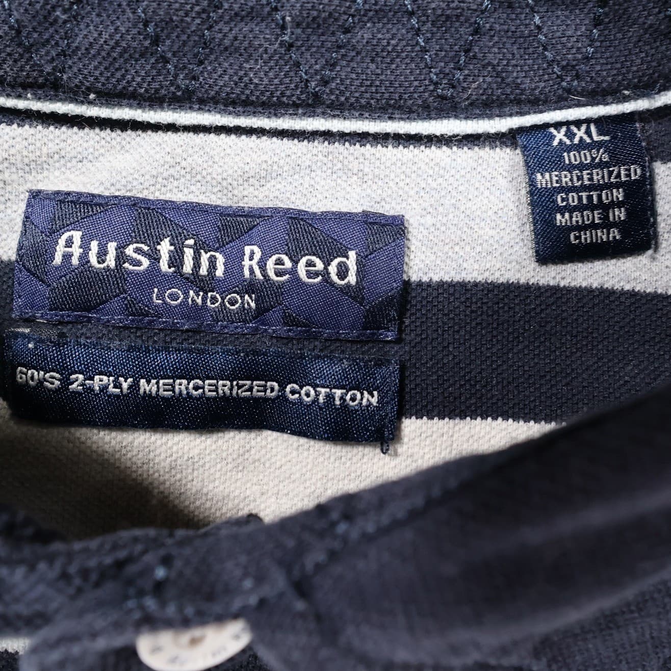 Austin Reed Polo Shirt Mens XXL Blue Excellent Striped Mercerized Cotton - Thumbnail 5